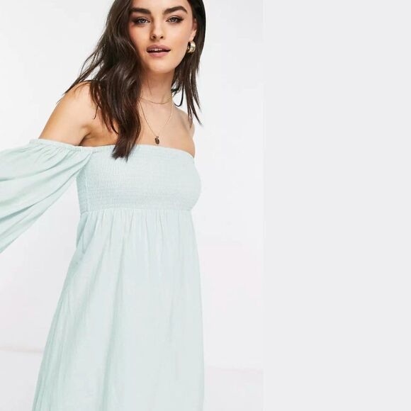 Accessorize London - Cotton/Linen Balloon Sleeve Powder Blue Dress - Picture 3 of 9